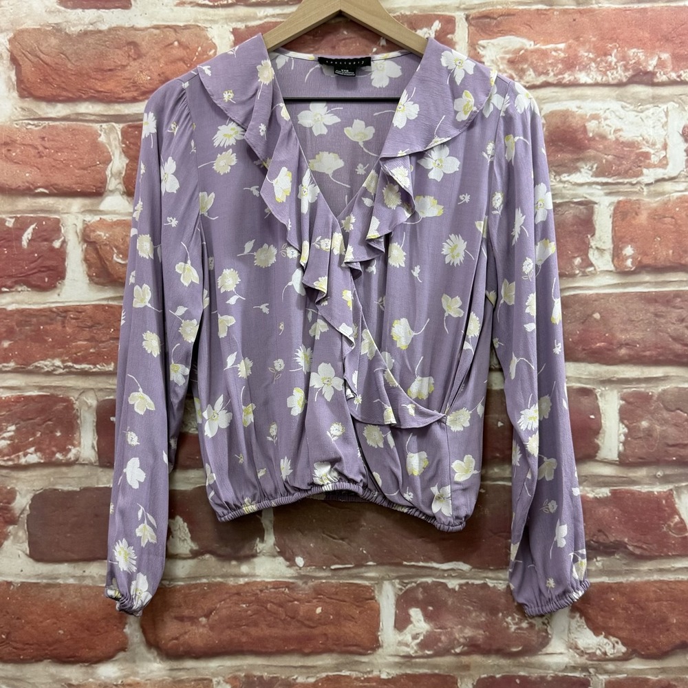 Anthropologie Sanctuary Top Women's XXS Purple Chic Garden Floral Ruffle Shirt